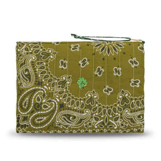 Zipped Quilted Pouch - TREFLE - Bronze / Green Weekend