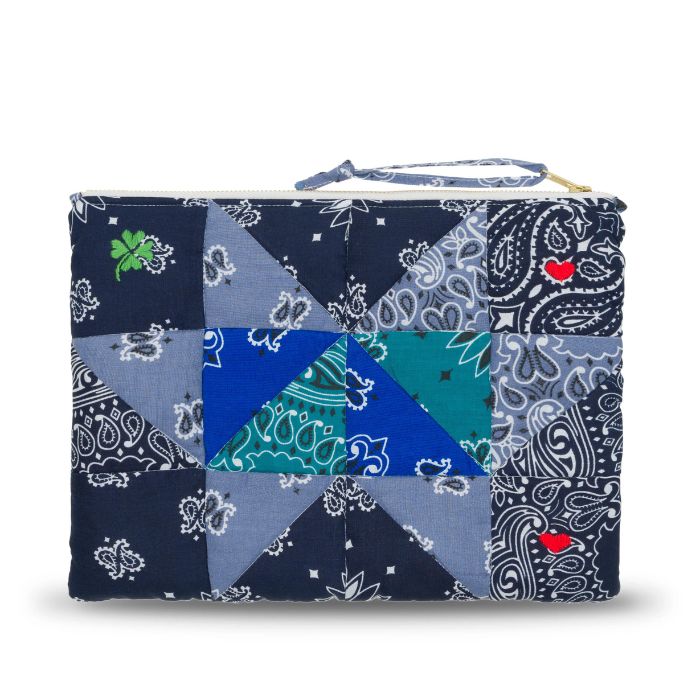 Zipped Quilted Pouch - PATCHWORK - Navy / Colorblock