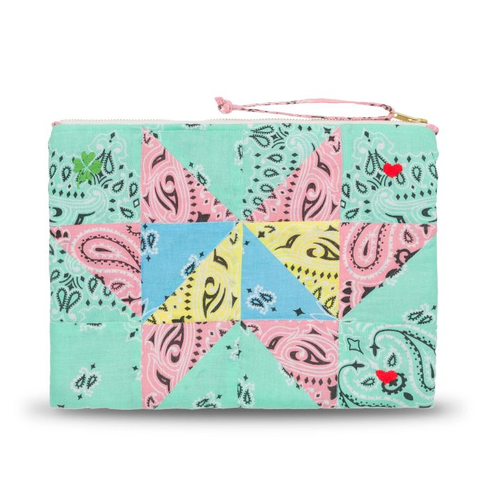 Zipped Quilted Pouch - PATCHWORK - Mint / Colorblock