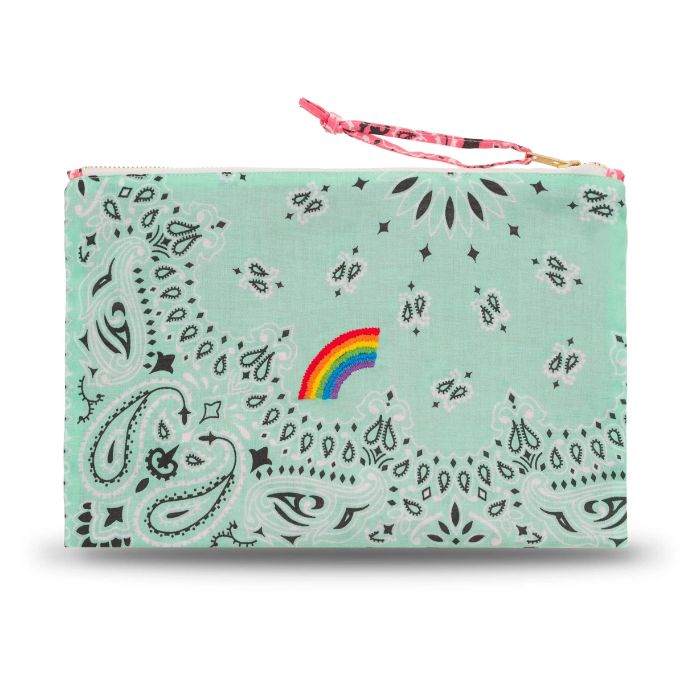 Zippered Quilted Pouch - RAINBOW - Mint / Strawberry / Pink