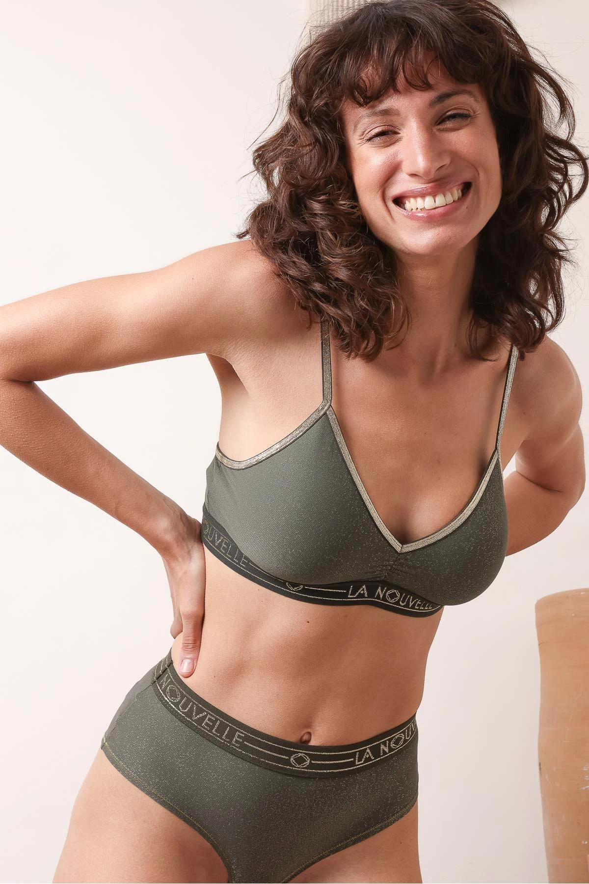 Georgia Comfort Bra with Wide Elastic Band Forest Lurex