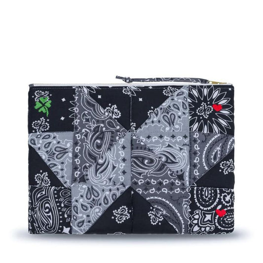 Zipped Quilted Pouch - PATCHWORK - Dark Grey / Colorblock