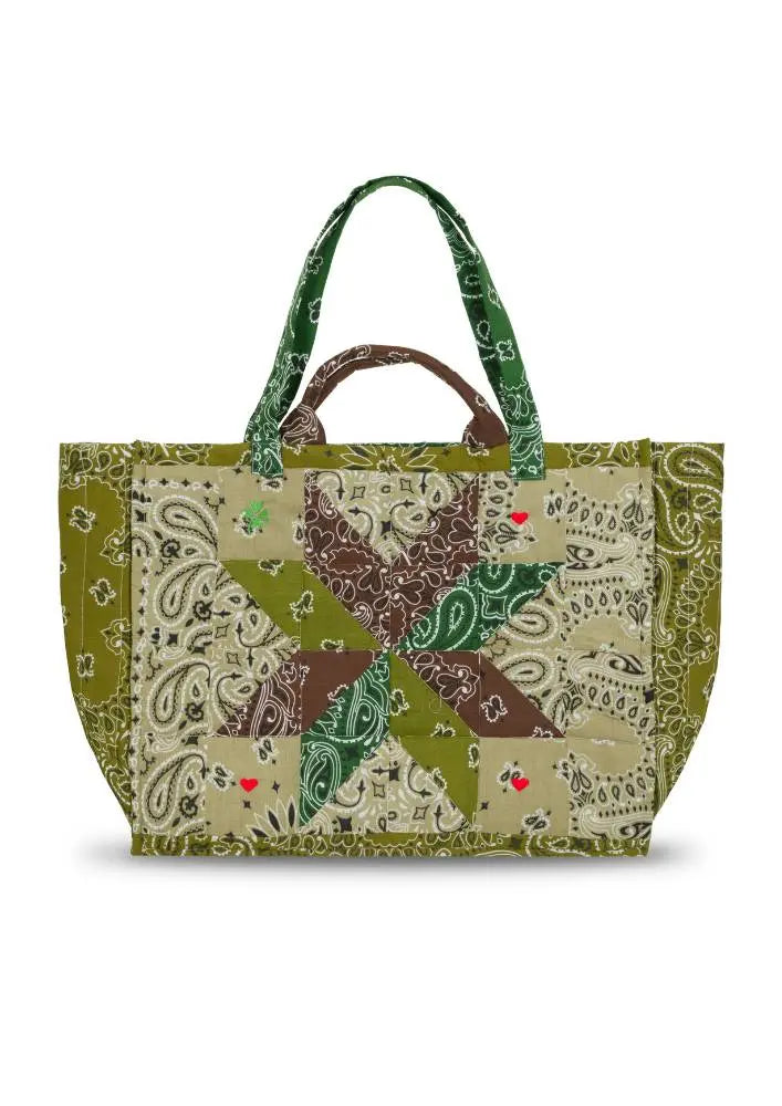 Quilted Maxi Cabas Tote - PATCHWORK - Beige / Brown