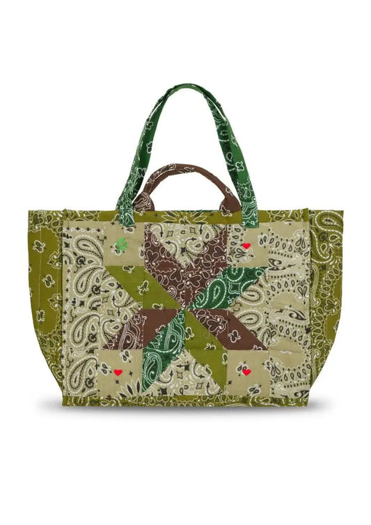 Quilted Maxi Cabas Tote - PATCHWORK - Beige / Brown