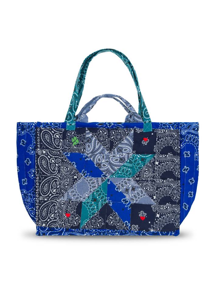 Quilted Maxi Cabas Tote - PATCHWORK - Navy / Chambray