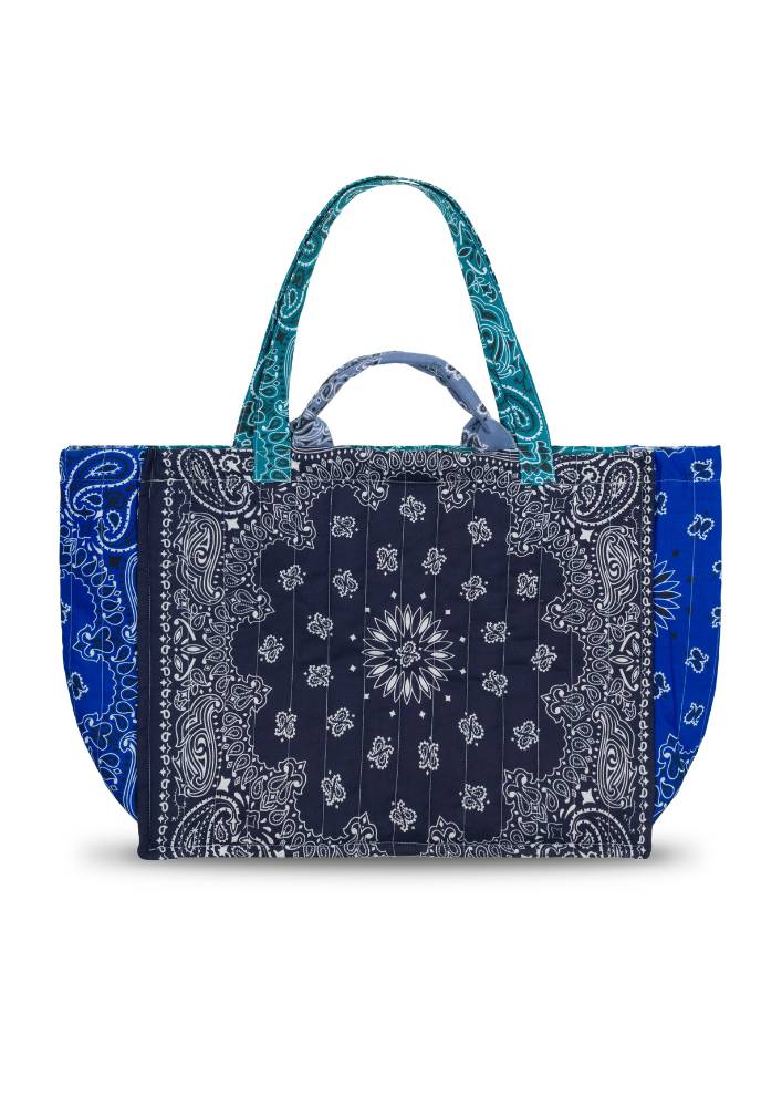 Quilted Maxi Cabas Tote - PATCHWORK - Navy / Chambray