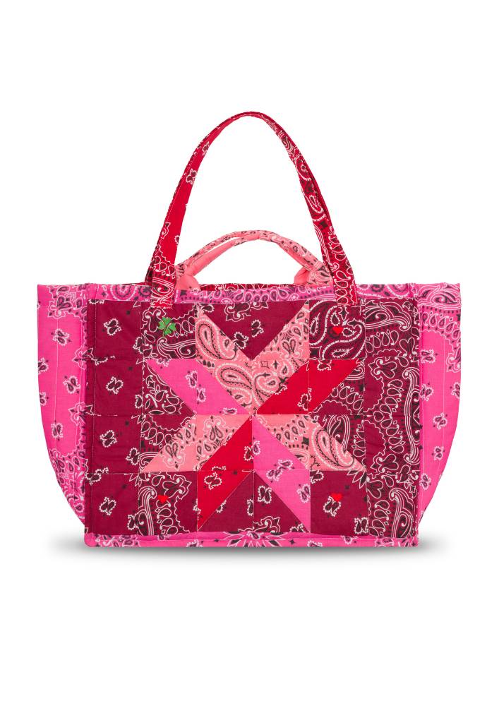 Quilted Maxi Cabas Tote - PATCHWORK - Burgundy / Pink