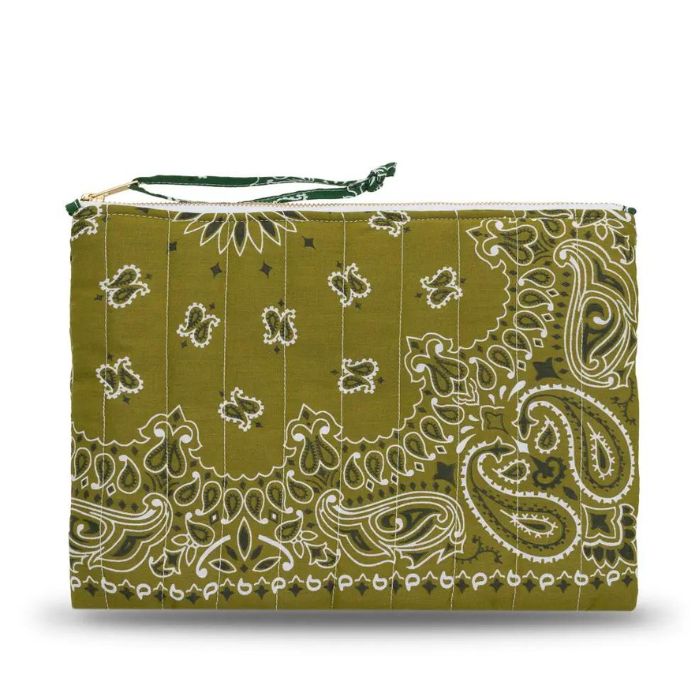 Zipped Quilted Pouch - TREFLE - Bronze / Green Weekend