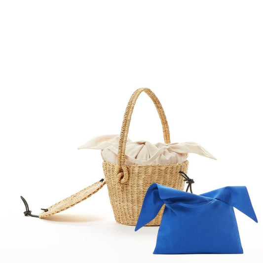 Lou - Straw HDL - Blue Cotton T Pouch