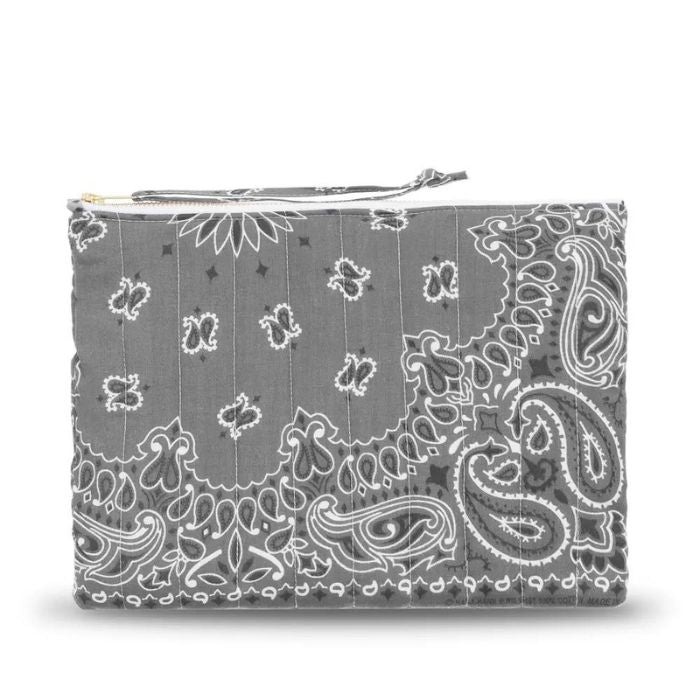 Zipped Quilted Pouch - YIN & YANG - Pale Grey / Dark Grey