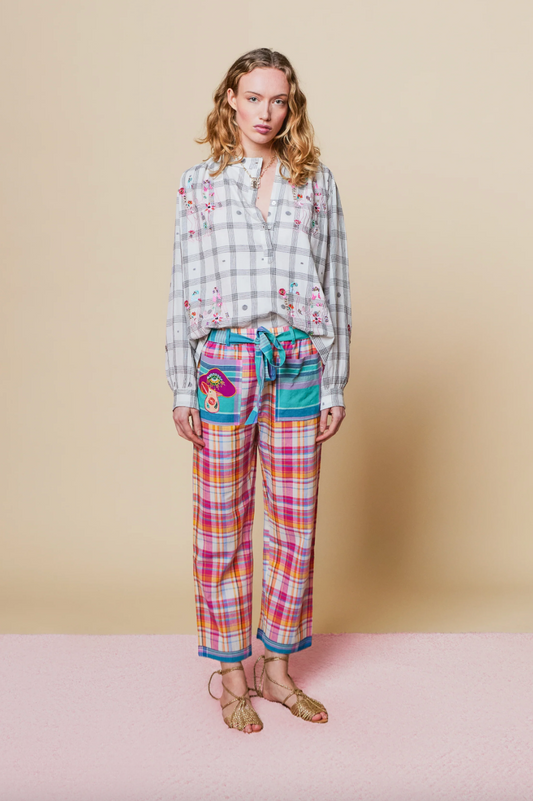 Mushroom Madras White And Pink Pant