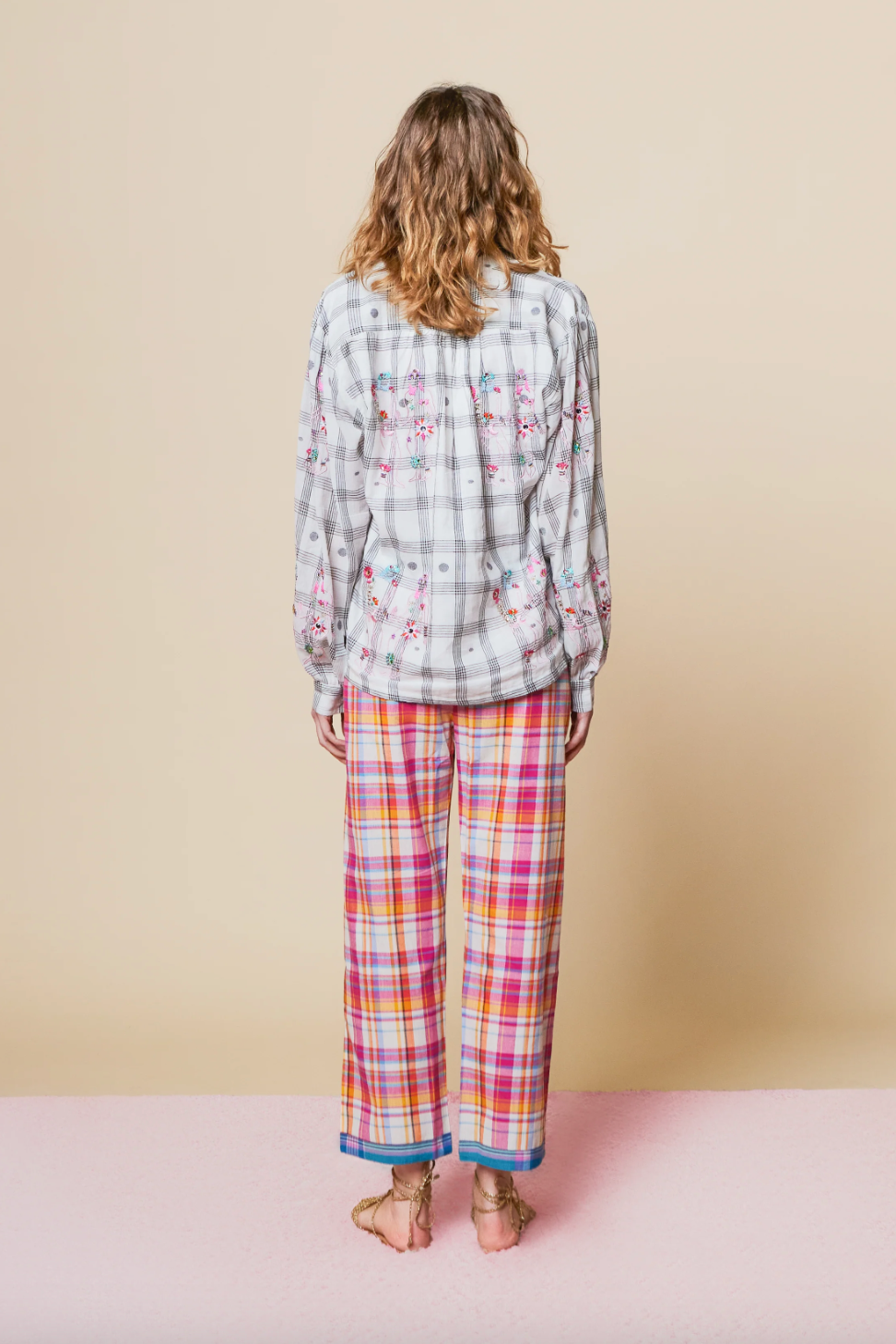 Mushroom Madras White And Pink Pant