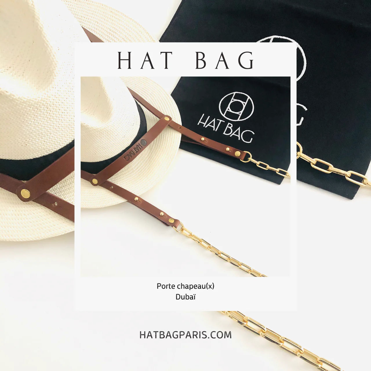 Hat Bag "Dubai": Hat holder in light brown leather and golden chains