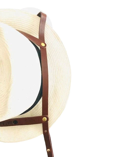 Hat Bag "Dubai": Hat holder in light brown leather and golden chains