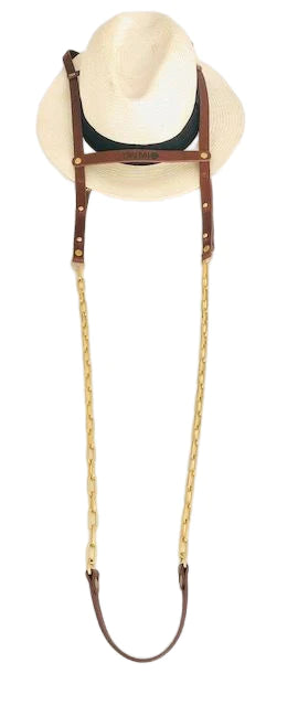 Hat Bag "Dubai": Hat holder in light brown leather and golden chains