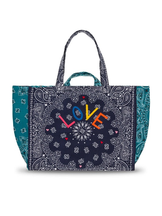 Maxi Cabas Tote - LOVE - Navy / Petrol