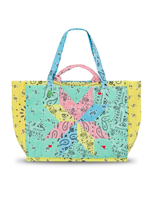 Quilted Maxi Cabas Tote - PATCHWORK - Multico Mint