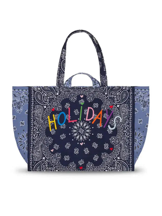 Quilted Cabas Tote - HOLIDAYS - Navy / Chambray