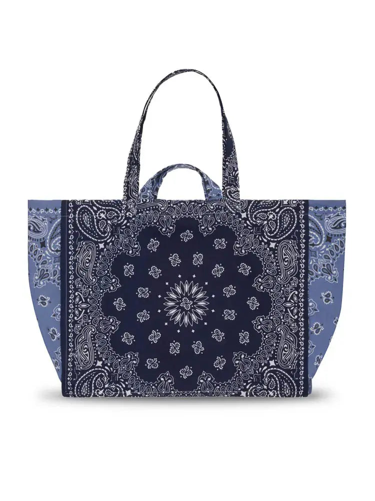 Quilted Cabas Tote - HOLIDAYS - Navy / Chambray