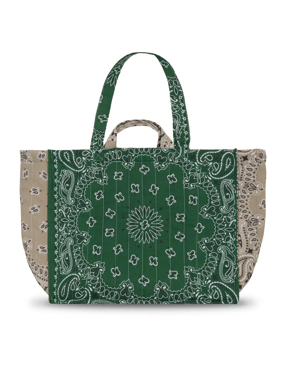 Quilted Maxi Cabas Tote - LOVE - Weekend Green / Beige