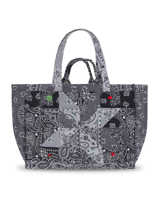 Quilted Maxi Cabas Tote - PATCHWORK - Dark Grey / Black