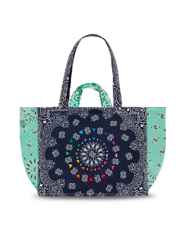 Medium Cabas Tote - HEARTS - Navy / Mint