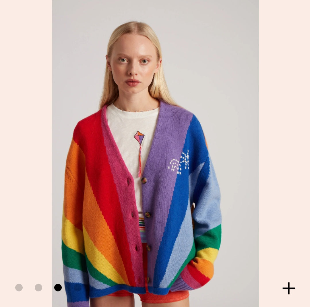 Rainbow Ray Hand Knit Cardigan With Embroidery