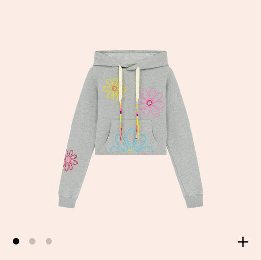 Embroidered Flower Cropped Hoodie