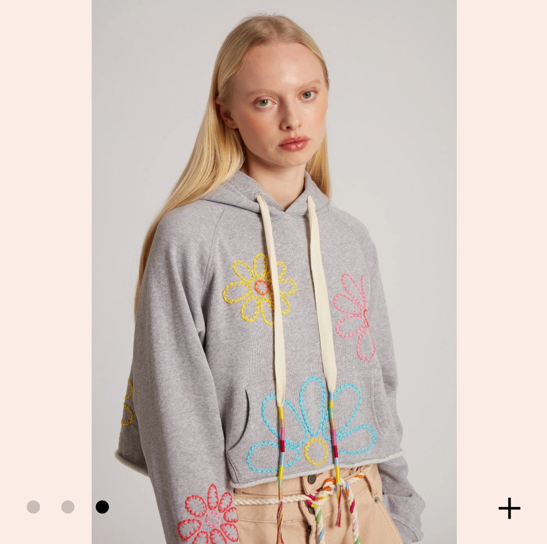 Embroidered Flower Cropped Hoodie