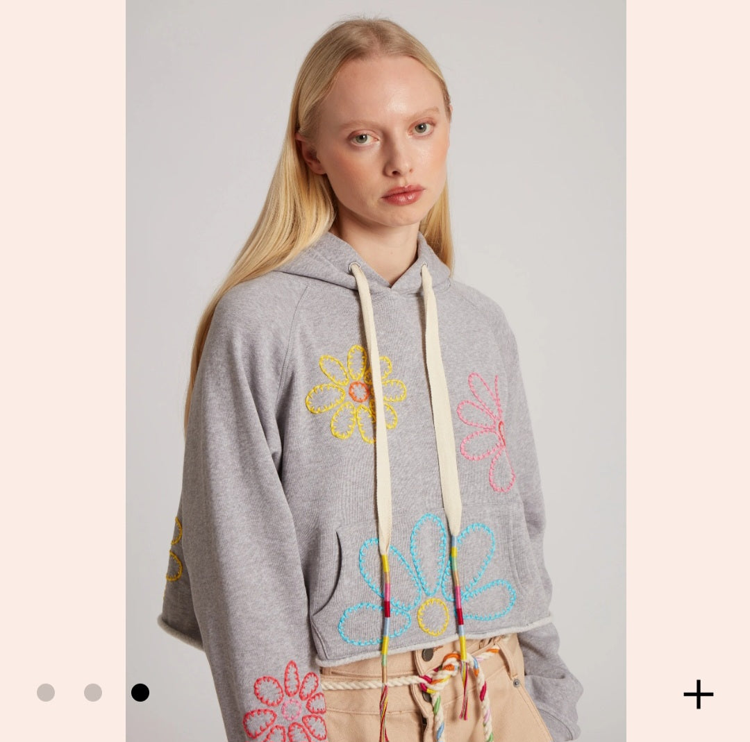 Embroidered Flower Cropped Hoodie