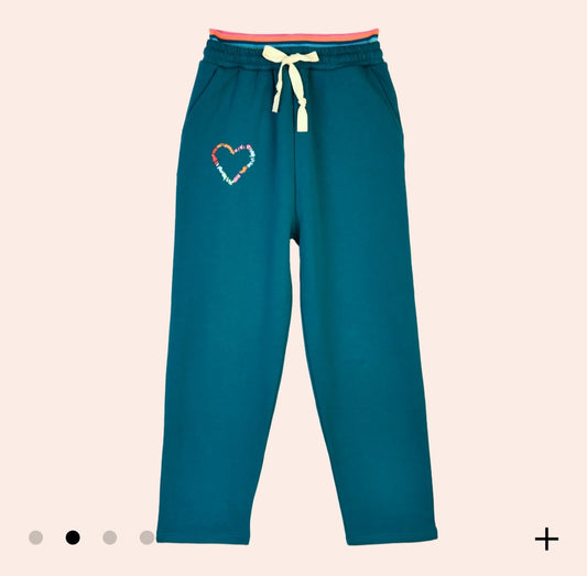 Double waistband jogger with embroidered heart