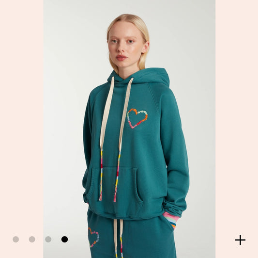 Heart embroidered hoodie Petrol