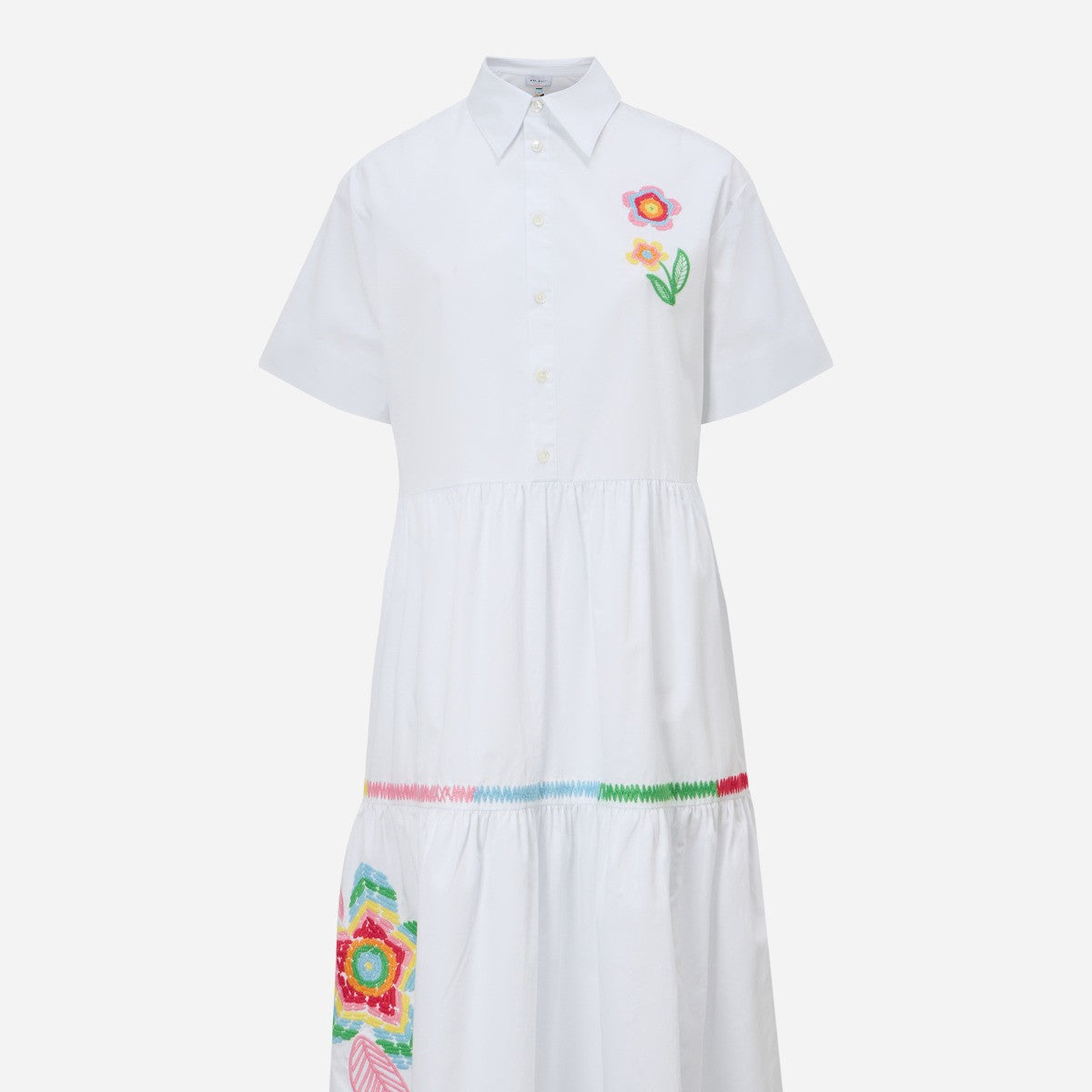 Plumeria Embroidered Shirt Dress