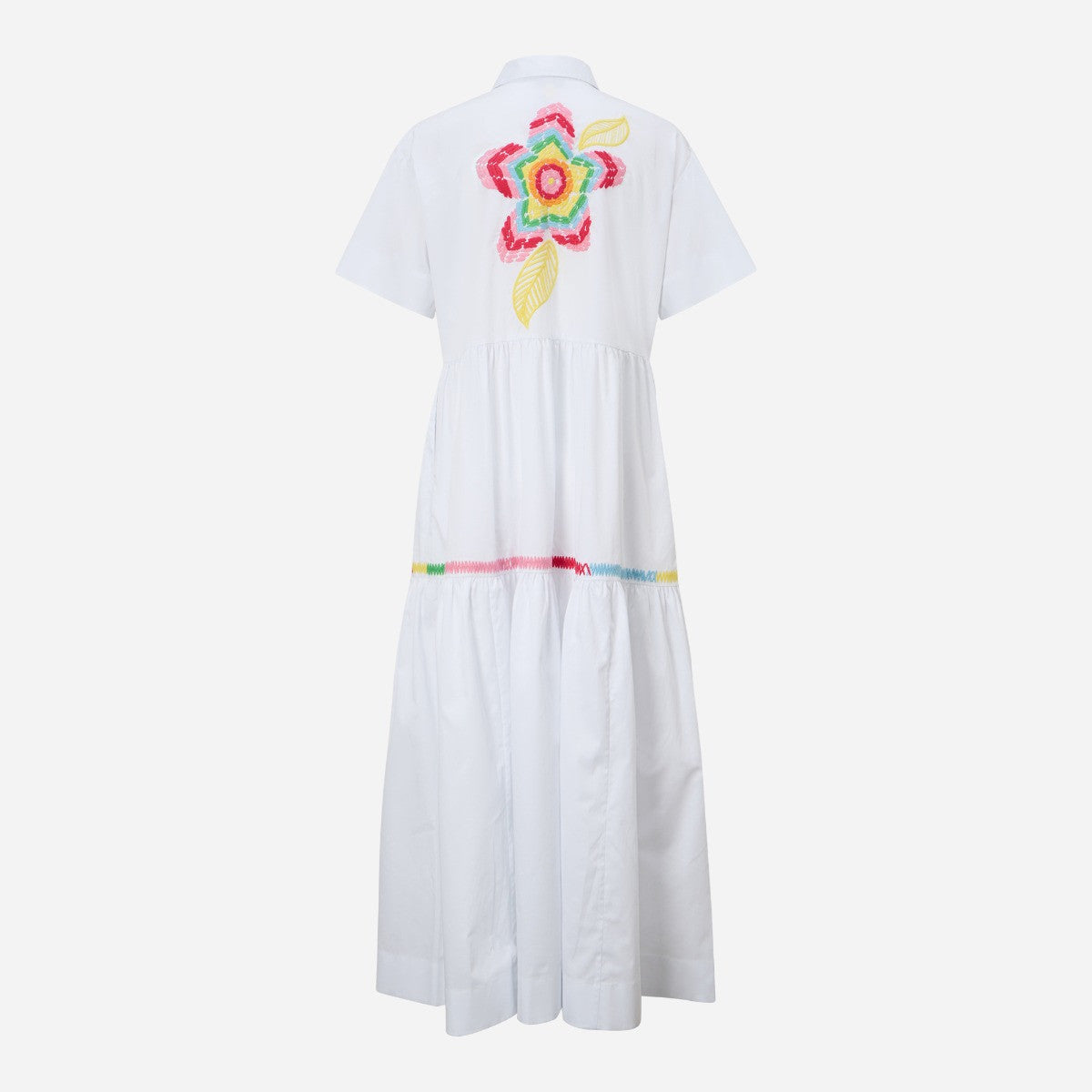 Plumeria Embroidered Shirt Dress